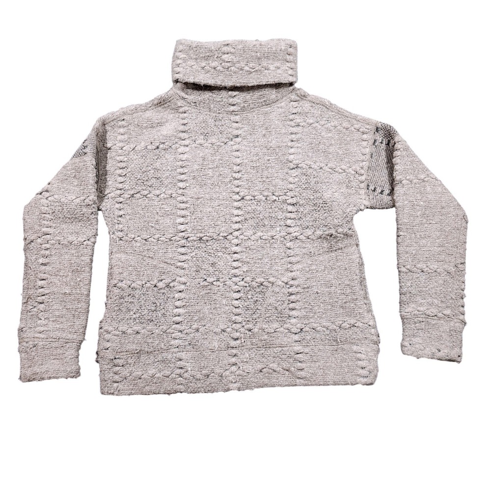 prAna Womens Small Wool Blend Cowl Neck Sweater Beige Textured Knit Pullover...